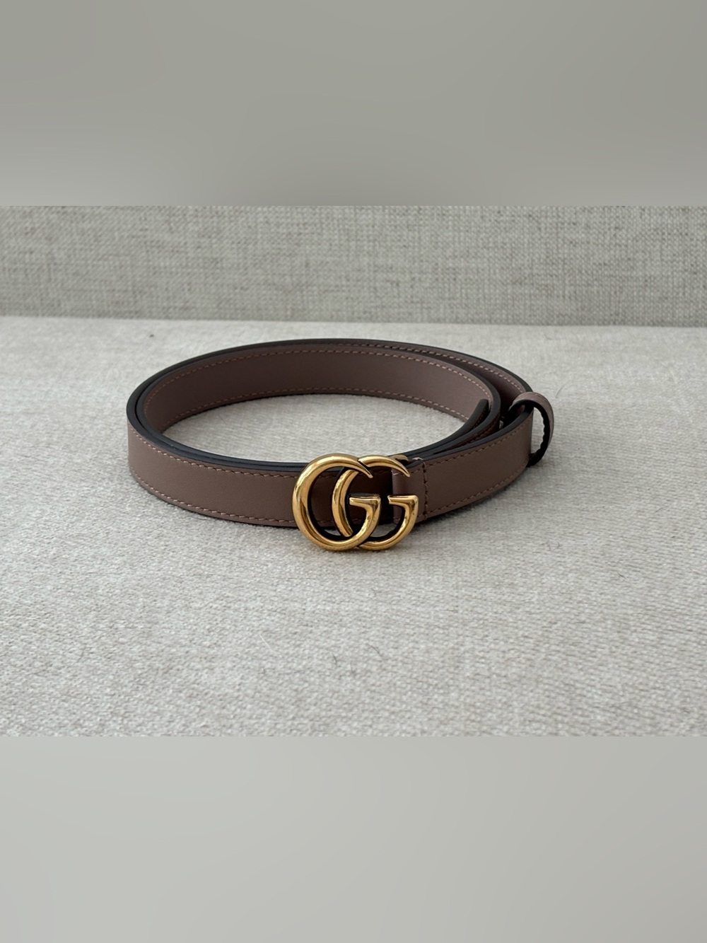 Gucci Taupe Leather Belt with Gold Double G Accent